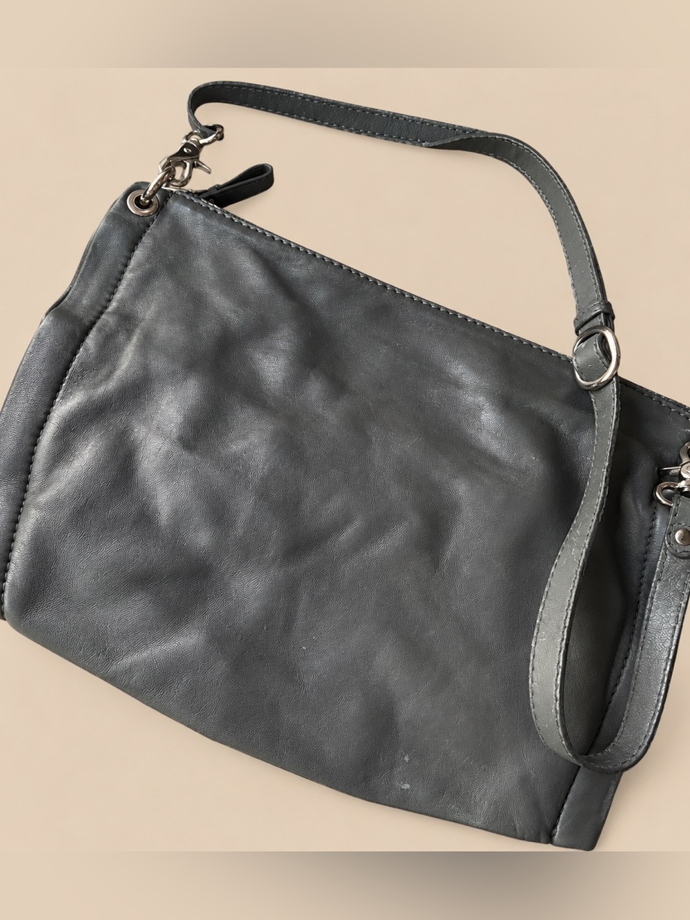 Minimalist Grey Flat Leather Adjustable Crossbody